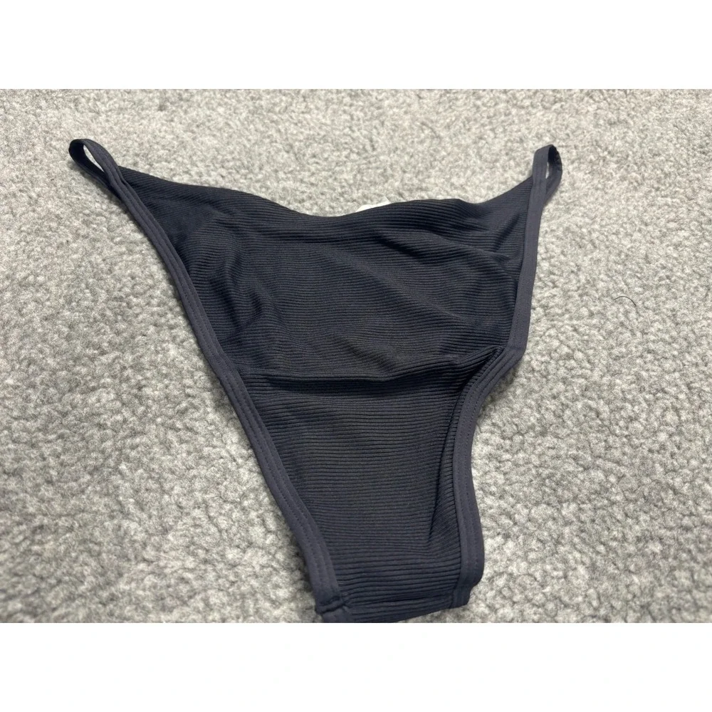 L*Space Jay Bottom Bitsy Black Ribbed High Leg Bikini Bottoms RHJAB20 XL New